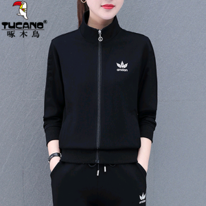 TUCANO Ladies Sport Jacket Thin Spring Autumn Stand Collar Running Top Baseball Uniform Casual Loose Fit Cotton Polyester