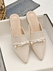 Womens Mule Slippers Soft Bottom Flat Heel Fashionable Pointed Toe Summer Outdoor Wear Cross Banding Rubber Outsole Shoes