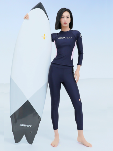 AquaPlay Womens Dark Blue Long Sleeve UPF50+ Sun Protection Padded Swimwear Quick-Dry Slim-Figuring Surf Diving Ready