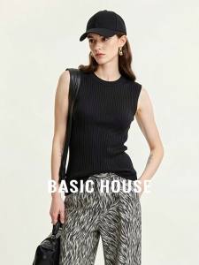 Basic House | Black Pit Stripe Sleeveless Round Neck Sweater