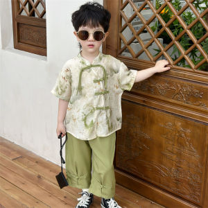 New Chinese Style Boys Hanfu Set Short Sleeve Summer Childrens Clothing Cotton Blend Fabric Traditional Tang Costume for Kids