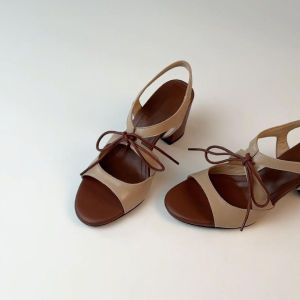 FANGXI | Vintage Bow Tie Open Toe Ankle Strap Heels Coarse Heel