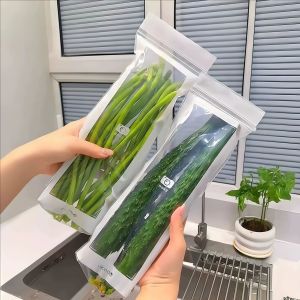 15Pcs Reusable Fresh-keep Bags Long Shape Refrigerator Storage Bags Thickened Leakproof Vegetables Sealed Bag Kitchen