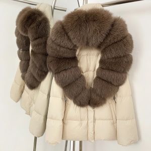OFTBUY Fur Jacket Real Fur Collar Duck Down Coat Female Winter Hooded Warm Fox Fur Coat Women Natural Raccoon Fur Puffer Jacket