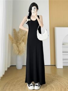Ice Silk Knitted Sleeveless Vest Dress Women Summer New Loose Slimming Inner Ankle Super Long Skirt Korean Style H-Line Dress