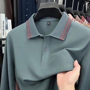 Ánh Sáng Nam Cao Cấp Dài Tay Áo Sơ Mi Cổ Điển Sọc Ve Áo Thoải Mái Họa Tiết Mùa Xuân Mùa Thu Phong Cách Doanh Nhân Áo Thun