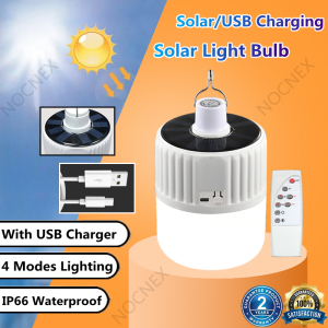 【Free Shipping】100W LED Solar Light Rechargeable Emergency Light Bulb With Remote Control Outdoor IP66 Waterproof Charging USB Light  Portable Camp Tent Light COD