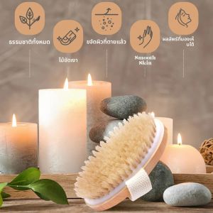 แปรงขัดผิวไม้ 1 ชิ้น สำหรับนวดตัวในห้องอาบน้ำ ขนแปรงธรรมชาติ แปรงอาบน้ำนุ่ม สปา สำหรับผู้หญิง ผู้ชาย ดูแลผิว แปรงขัดผิวแบบเปียกและแห้ง