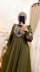 Gamis Crinkle Airflow Premium Polos Terbaru Motif Bunga Bordir Mewah