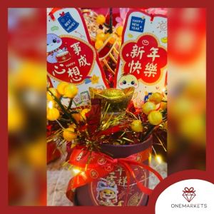 Hampers Bunga Imlek ZHAOCAIJINBAO - Vas Set Bunga CNY Dekorasi Pajangan