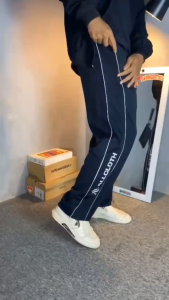 Celana Training Panjang Strip Baggy Track Pants Loos Olahraga Hitam Kasual Pria Wanita