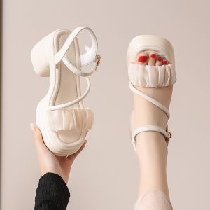 Internet Celebrity Chunky Heel Sandals for Women Summer New Arrival Fashionable All-Match Soft Bottom High Heels for Women K-style Beach Roman Shoes for Women