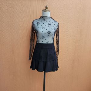 atasan wanita hitam tile motif snowflakes S M cewek MEWAH turtle neck lengan panjang cute santai