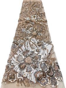 3 Yards Elegant African Nigerian Fashion Beaded Lace High-end Luxury French Sequins Mesh Lace Fabric Womens Evening Dress Party
