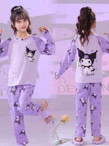 Bộ Đồ Ngủ Cotton Kuromi Cho Bé Gái Mùa Xuân Thu Hè Trùm Đầu Cổ Tròn Bộ Đồ Mặc Nhà Thoải Mái Phong Cách Hoạt Hình