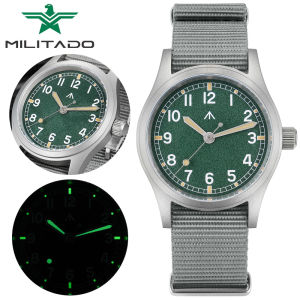 Militado ML12 Military Watch VH31 Sweep Second Movement Domed Sapphire Crystal C3 Luminous 100m Waterproof 38mm Vintage Watches