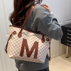 EERSHENSHI กระเป๋าโท้ทพิมพ์ลายตัวอักษรสองชิ้นกระเป๋าสะพายไหล่เรียบง่ายแมทช์ลุคง่าย