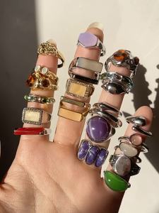 HZ 2021 New Korea 5pcs/set Colorful Stone Rhinestone Metal Chain Trendy Geometry Hit Rings Set for Women Jewelry Gifts