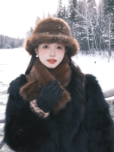 Slavic Style Womens Fisherman Hat Fur Scarf Neck Warmer Set Winter Fashionable Premium Feel Polyester Fabric Headwear