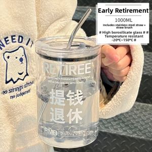 Drinking Water Coffee Mug with Straw and Scale 1000ml