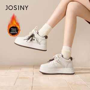 Josiny | Warm Faux Fur Thick Soled White Sneakers