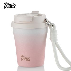 BINCOO Thermal Mug Ceramic Inner Coffee Cup Portable Stainless Steel Straw Mug 280ML