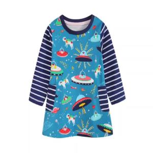 Animals Cats Embroidery Autumn Spring Girls Dresses Long Sleeve Hot Selling Toddler Clothing Pockets Dresses Birthday Gifts
