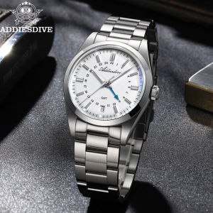 ADDIESDIVE Men GMT Quartz Movement Watch Gift Box BGW9 Luminous 100m Waterproof Steel Watch Bubble Mirror Glass Analog Watches