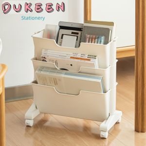 DUKEEN Book Rack Movable Floor Table Side Books Stand Multi-layer Book Water Cup Pen Storage Portable File Bookcase For Student