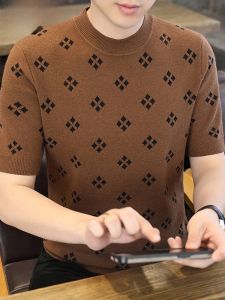 HENGYUANXIANG | Casual Knitted Short Sleeve Round Neck Mens T-Shirt Base Layer Shirt Fashionable Autumn Winter Leisure Half Sleeve Base Shirt