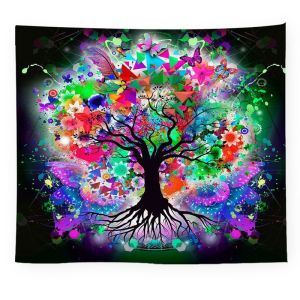 VIKAMA Colorful Galaxy Dead Tree Silhouette Wall Tapestry Cosmic Nature Abstract Home Decor Touch Soft Durable Cozy Aesthetic