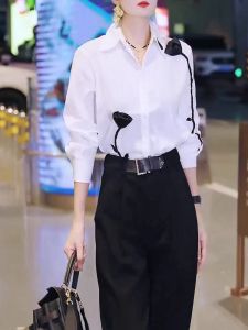 SHUAIYUE | Áo Sơ Mi Cao Cấp Thiết Kế Sang Trọng Màu Trắng Hình Hoa Hồng