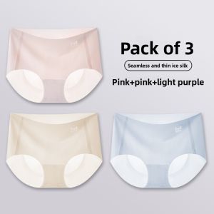 Miiow | Pure Cotton Ice Silk Seamless Underwear Womens Antibacterial Crotch Breathable Summer Triangle Shorts Youth Mid Waist