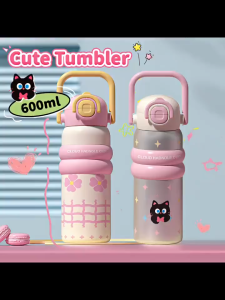 SIMHOME 600ML Cute Tumbler 316 Thermos Water Bottle with Straw Portable Kids Tumble Botol Tahan Panas 卡通保温杯