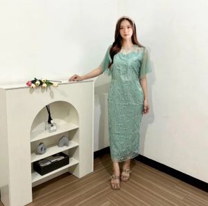 AMANDA DRESS PESTA MEWAH ELEGANT / GAUN CANTIK / DRESS KONDANGAN / SERAGAM BRIDESMAIDS / DRESS BRUKAT TILE BORDIR PREMIUM