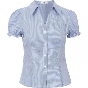 New French Style Striped Shirt with Puff Sleeves