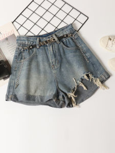 กางเกงยีนส์ขาบานเอวสูงทรงหลวมสำหรับผู้หญิงในช่วงฤดูร้อนปี 2023 กางเกงขาสั้นทรงหลวมเอวยางยืดทรงหลวมสำหรับผู้หญิง