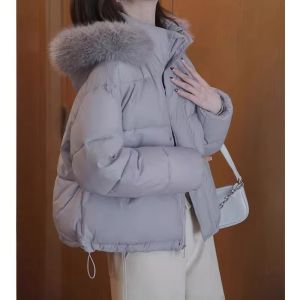 Winter Fashion French Elegance Hooded Faux Fur Collar Warm Womens Jacket