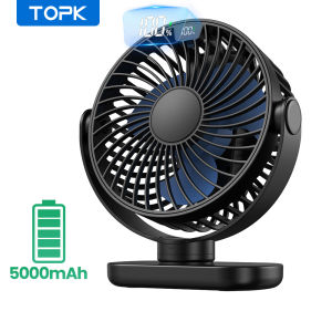 TOPK | TOPK K60C 5000mAh Portable Mini FanStanding Fans for roomLED Display 360°Rotation Quiet Personal Desk Electric Fan for Camping