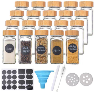 Bamboo or Acacia Lid Glass Spice Jar Shaker Condiments Seasoning Container