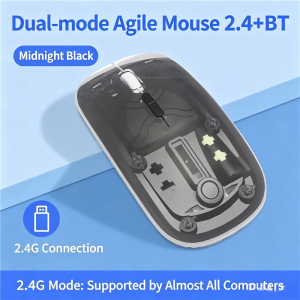 kebidumei | KEBIDUMEI Transparent Wireless Mouse Dual Mode 2.4G BT Rechargeable Gaming Mouse DPI Adjustable Silent Office Mice for Laptop PC