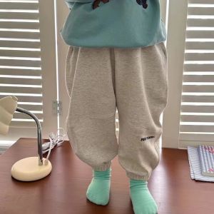 Spring New Loose Casual Sports Pants for Girls Ages 2-7 Matching Versatile Letter Print High Waist Cotton Blend Trousers