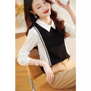 WANGGONGZHU | Fashionable Color Block Hoodie Womens Casual Style Autumn New Design Princess Brand Loose Fit Long Sleeve Polo Neck Top