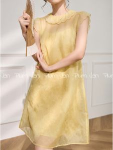 French Elegant Yellow Short Sleeve Summer Dress