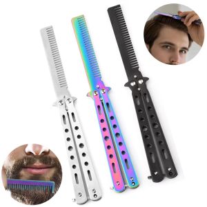 FOCANO Stainless Steel Butterfly Folding Comb Balicomb Butterfly Style Training Comb Not Sharp No Offensive Series Edge Dull Blade Training Practice Balisongs Comb