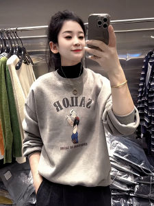 Early Autumn round Neck Sweatshirt Womens New Fashion Cartoon Print Long Sleeve Top Korean Style Loose Fit Cotton Inner