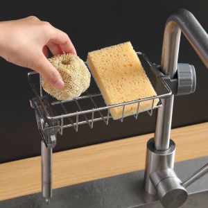 Self-draining Sink Shelf Stainless Steel Kitchen Sink Drain Rack Soap Sponge Holder Kitchen Sink Organizer