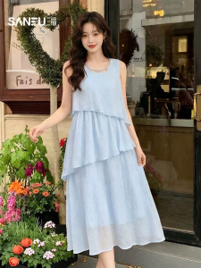 SANFU | Summer New Elegant Drawstring Waist Beaded Round Neck Loose Dress