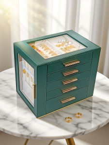 2025 New Leather Five-Layer Jewelry Box High-End Elegant Multi-Layer Sky Window Style Hand Jewelry Box Anti-Oxidation