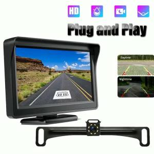 Night Vision 4.3inch Car Rear View System with Backup Camera & License Plate - Easy Hardwired Installation Fits Most Vehicles